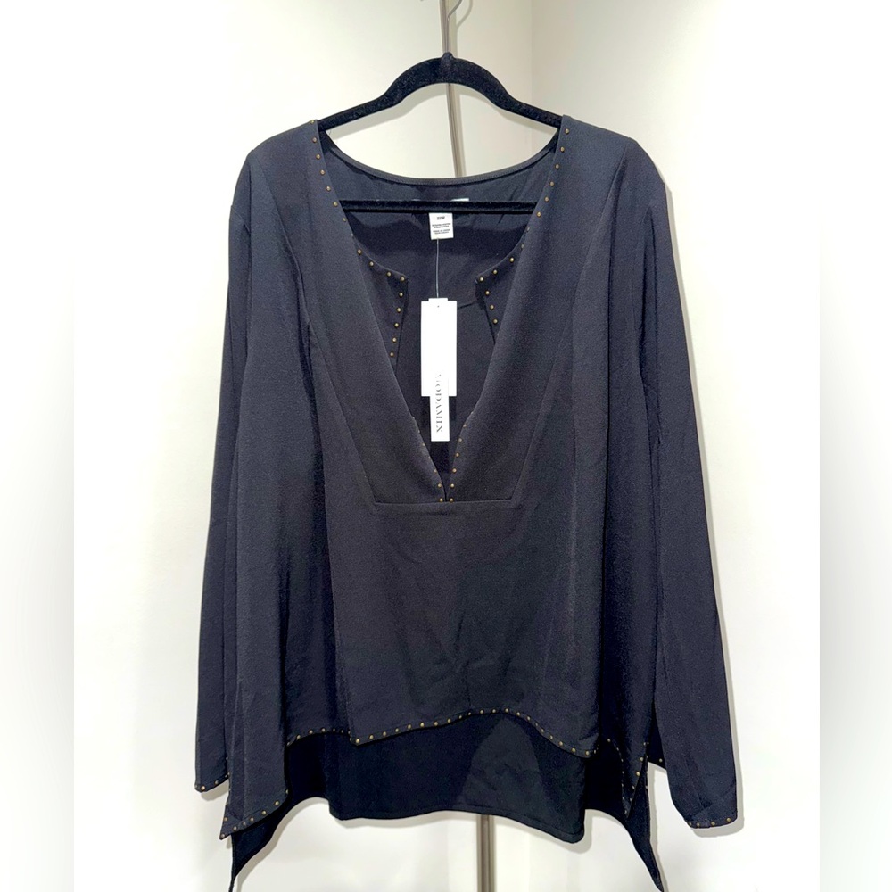 ✨ NWT Modamix Black Studded Blouse – Size 22W ✨